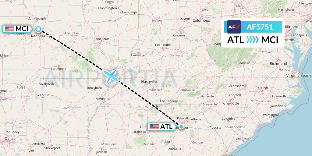 AF5751 Air France Flight Map: Atlanta to Kansas City