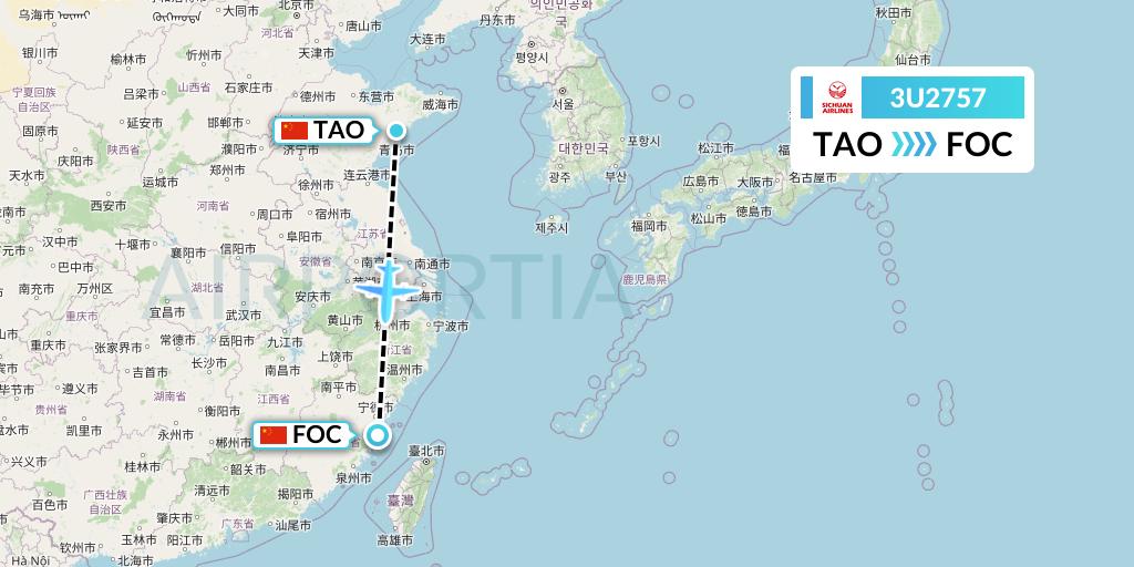 3U2757 Sichuan Airlines Flight Map: Qingdao to Fuzhou
