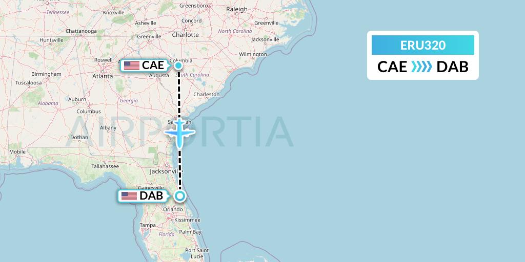 ERU320 Embry-riddle Aeronautical University Flight Map: Columbia to Daytona Beach