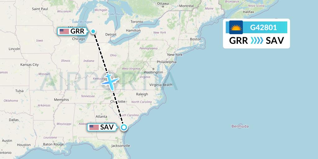 G42801 Allegiant Air Flight Map: Grand Rapids to Savannah