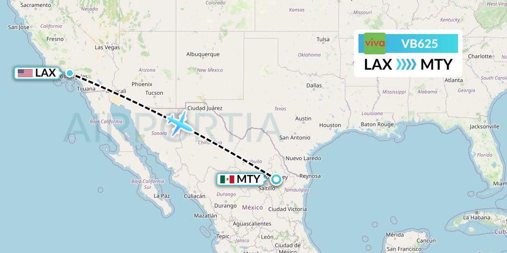 VB625 VivaAerobus Flight Map: Los Angeles to Monterrey