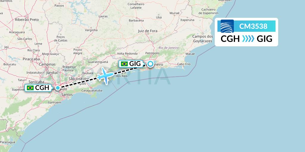 CM3538 Copa Airlines Flight Map: Sao Paulo to Rio de Janeiro