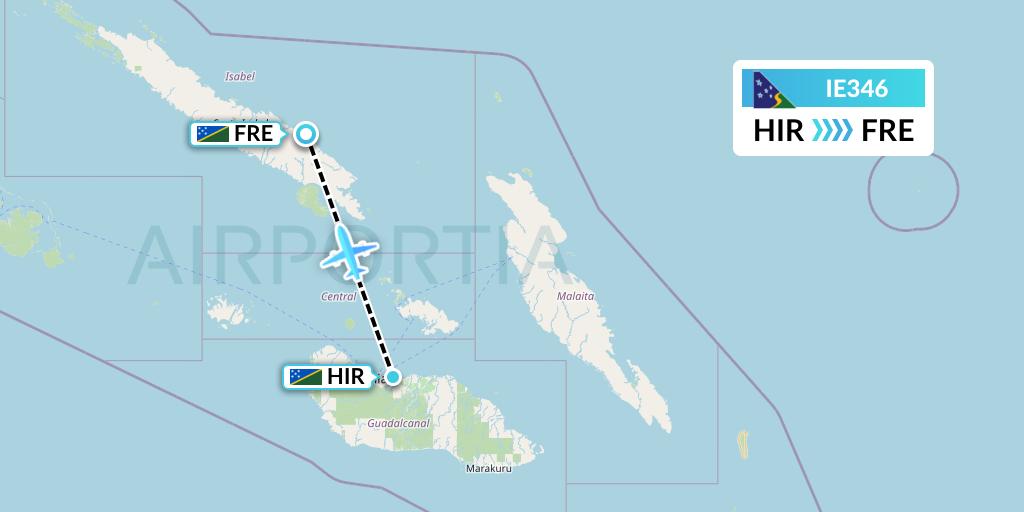 IE346 Solomon Airlines Flight Map: Honiara to Fera Island