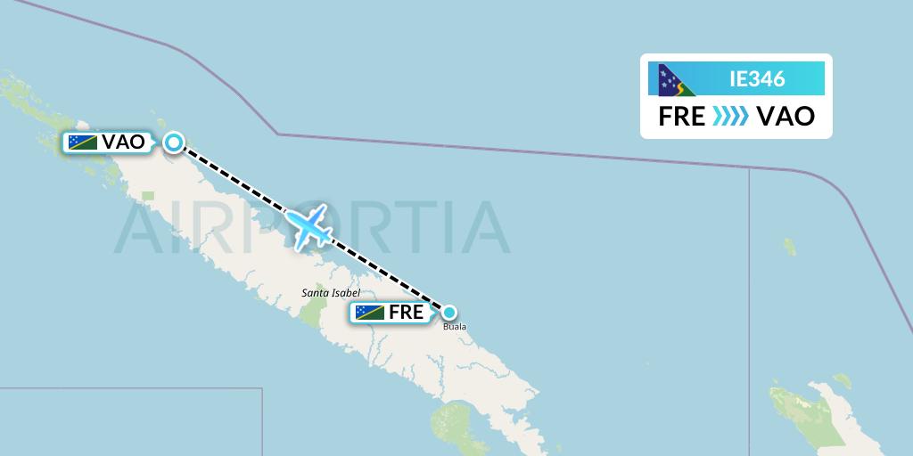 IE346 Solomon Airlines Flight Map: Fera Island to Suavanao