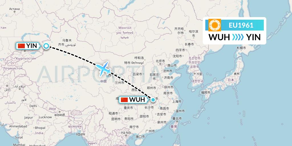 EU1961 Chengdu Airlines Flight Map: Wuhan to Yining