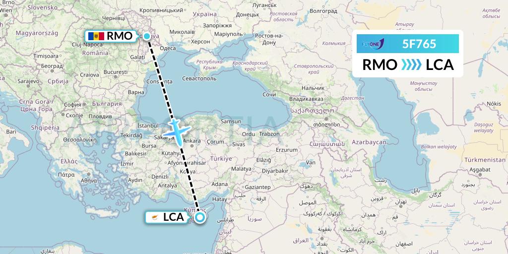 5F765 Fly One Flight Map: Chisinau to Larnaca