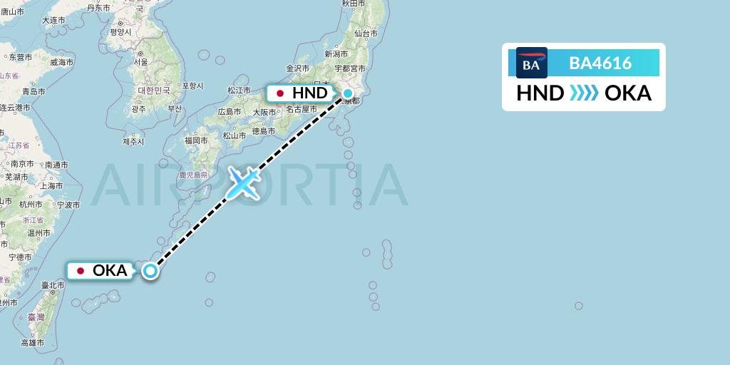 BA4616 British Airways Flight Map: Tokyo to Naha