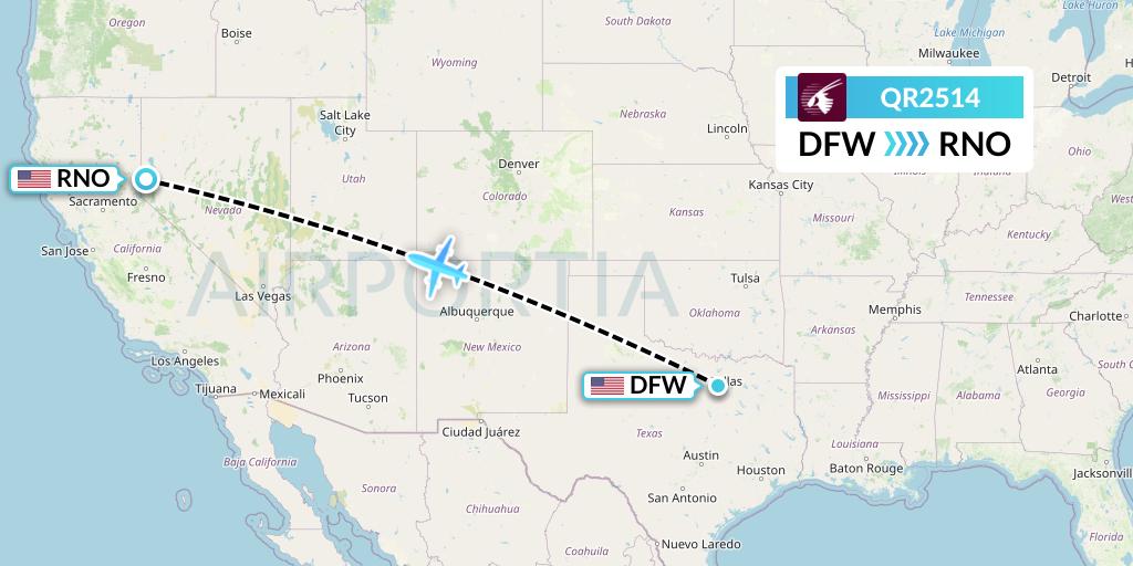 QR2514 Qatar Airways Flight Map: Dallas to Reno