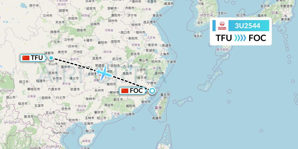 3U2544 Sichuan Airlines Flight Map: Chengdu to Fuzhou
