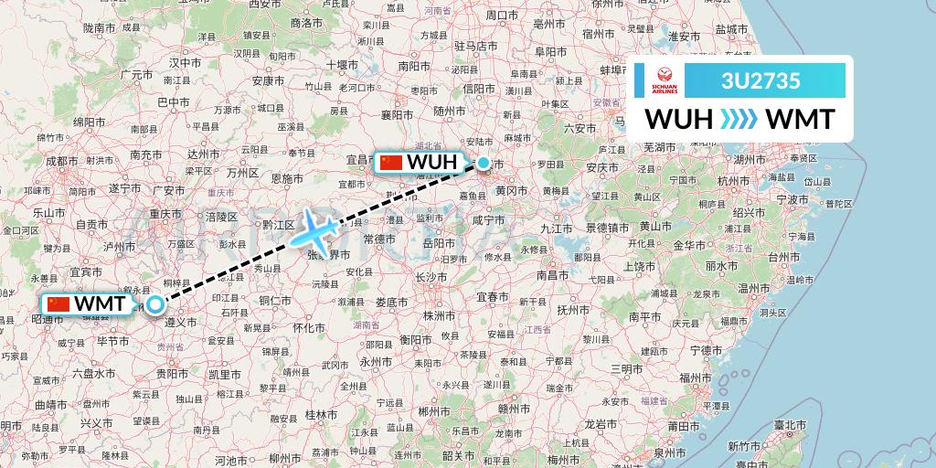 3U2735 Sichuan Airlines Flight Map: Wuhan to Zunyi