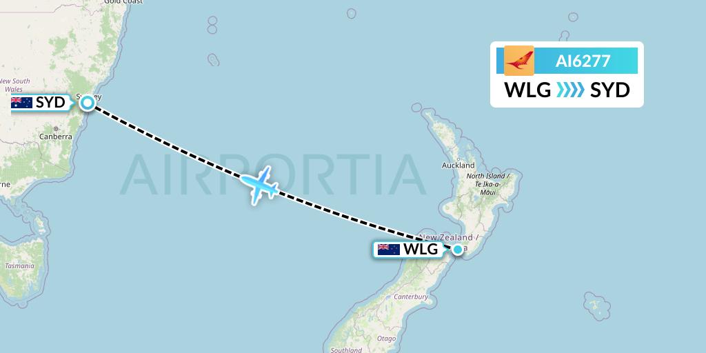 AI6277 Air India Flight Map: Wellington to Sydney