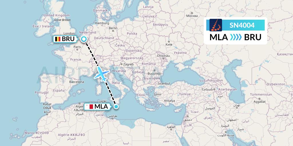 SN4004 Brussels Airlines Flight Map: Malta to Brussels