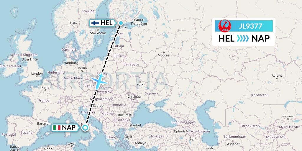 JL9377 Japan Airlines Flight Map: Helsinki to Naples