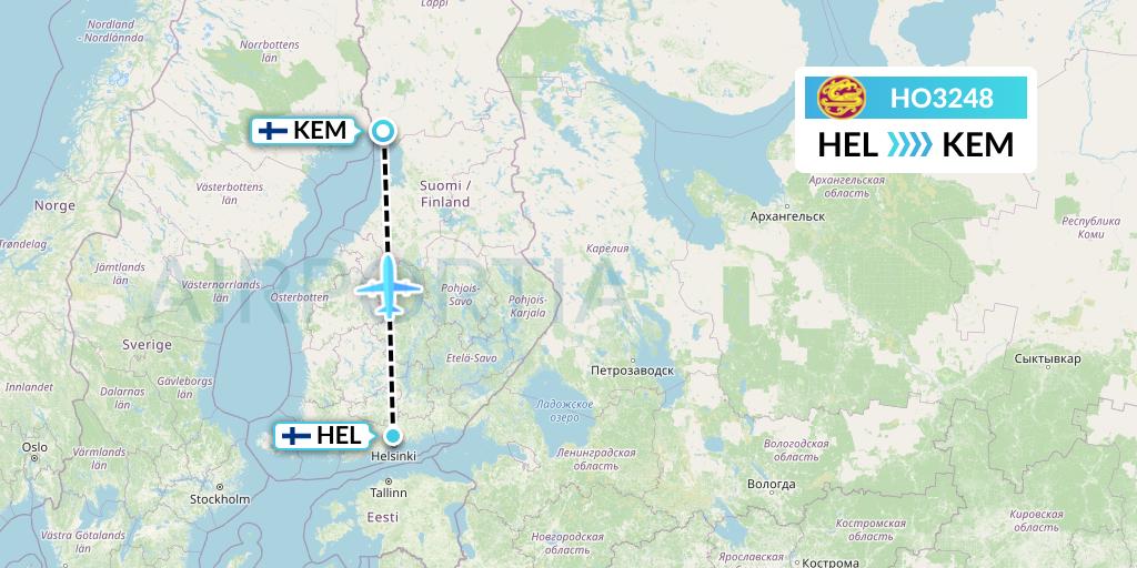 HO3248 Juneyao Airlines Flight Map: Helsinki to Kemi