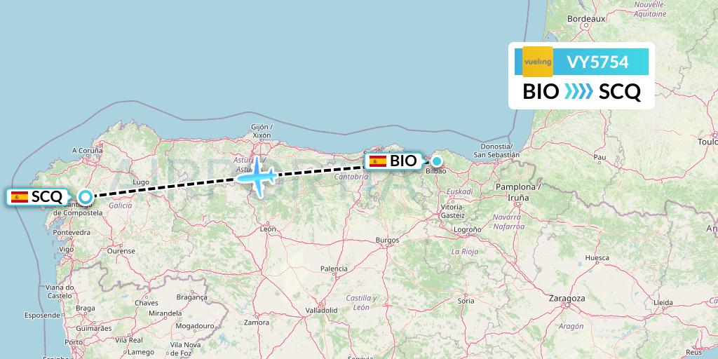 VY5754 Vueling Flight Map: Bilbao to Santiago
