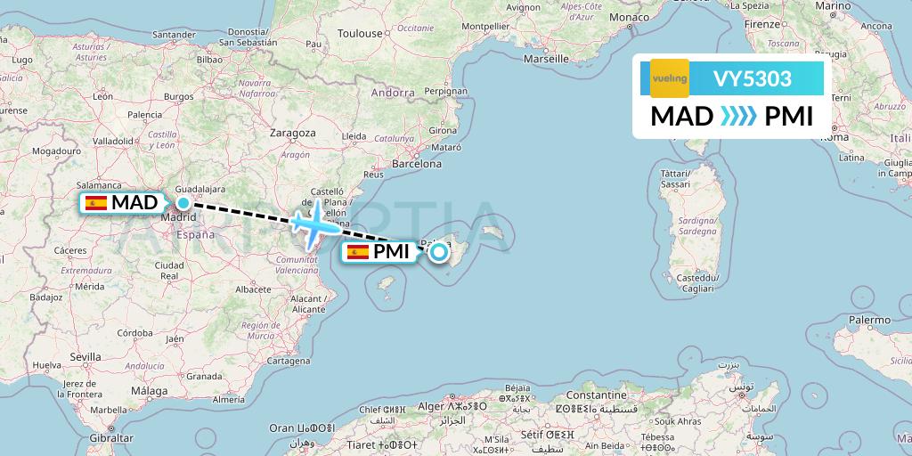 VY5303 Vueling Flight Map: Madrid to Palma de Mallorca