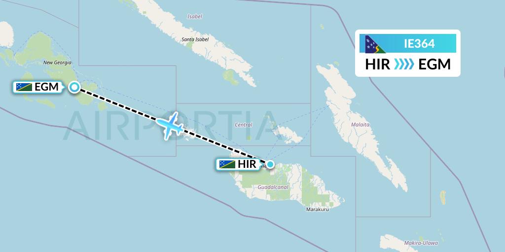 IE364 Solomon Airlines Flight Map: Honiara to Sege