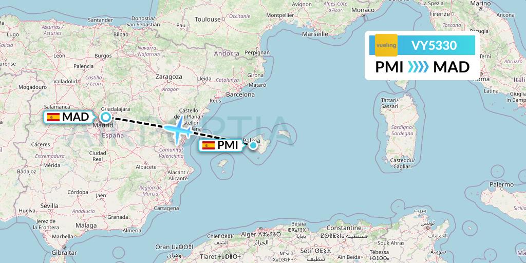 VY5330 Vueling Flight Map: Palma de Mallorca to Madrid