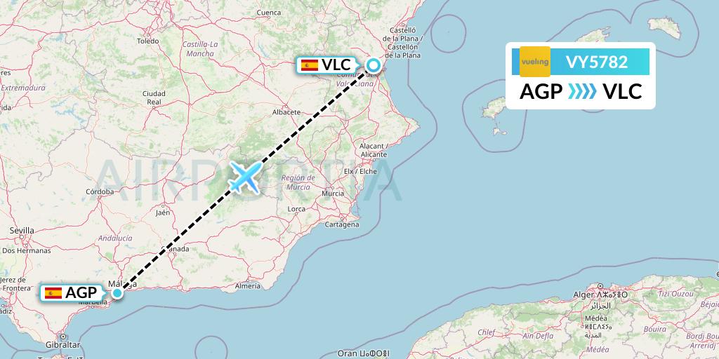 VY5782 Vueling Flight Map: Malaga to Valencia