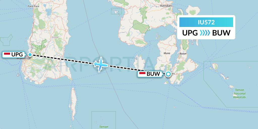 IU572 Pt. Super Air Jet Flight Map: Makassar to Bau-Bau