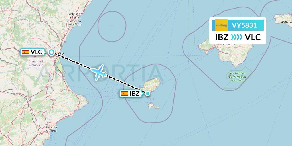 VY5831 Vueling Flight Map: Ibiza to Valencia