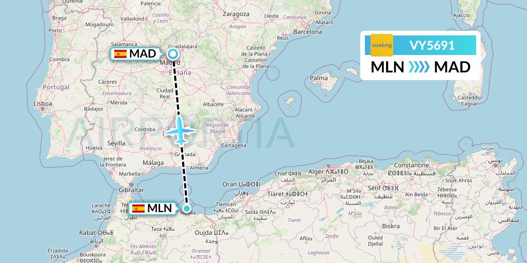 VY5691 Vueling Flight Map: Melilla to Madrid