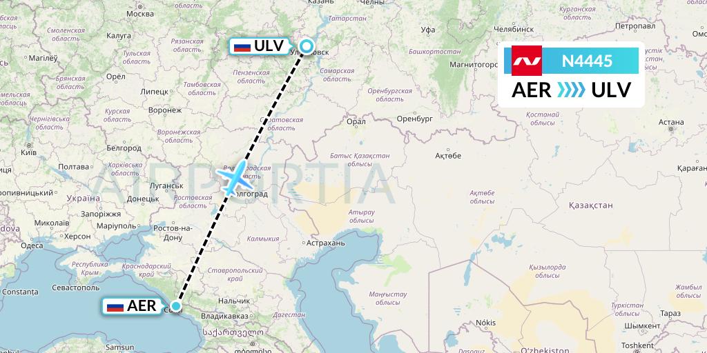 N4445 Nordwind Airlines Flight Map: Sochi to Ulyanovsk