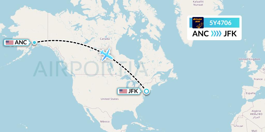 5Y4706 Atlas Air Flight Map: Anchorage to New York