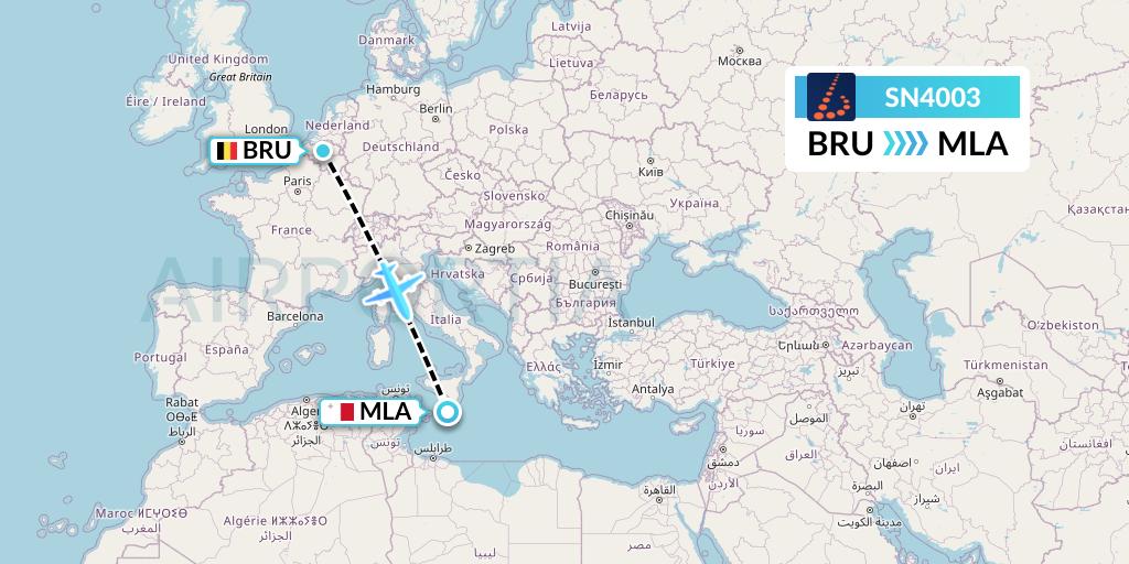 SN4003 Brussels Airlines Flight Map: Brussels to Malta