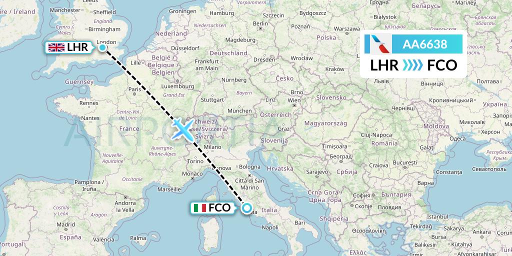 AA6638 American Airlines Flight Map: London to Rome