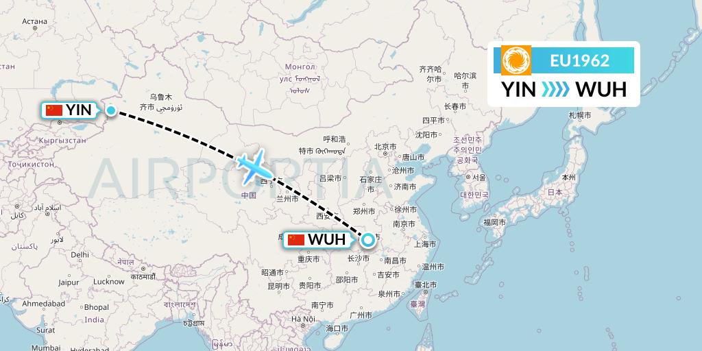 EU1962 Chengdu Airlines Flight Map: Yining to Wuhan