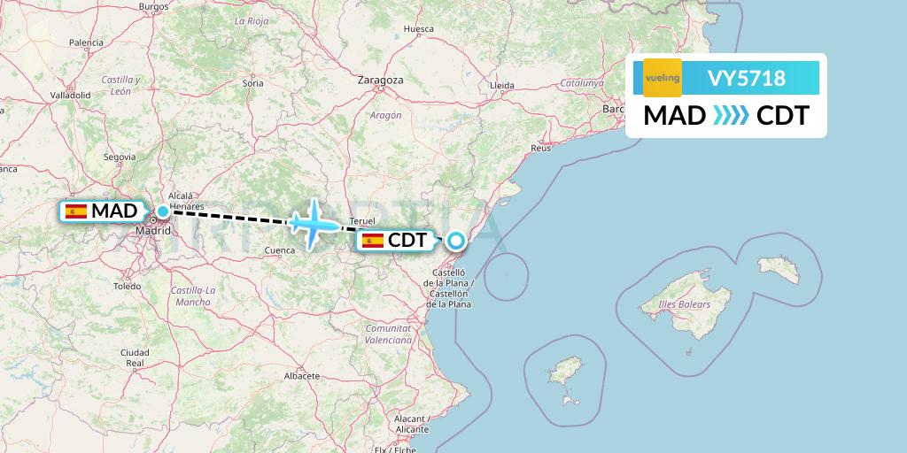 VY5718 Vueling Flight Map: Madrid to Castellon de la Plana