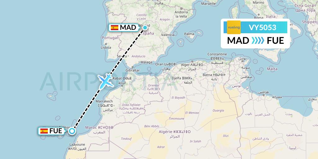 VY5053 Vueling Flight Map: Madrid to Fuerteventura