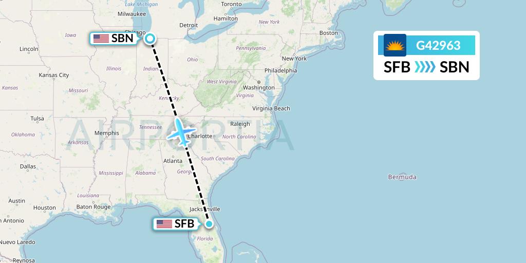 G42963 Allegiant Air Flight Map: Orlando to South Bend