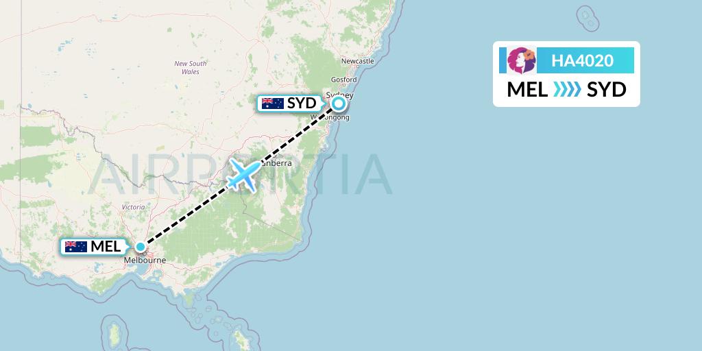 HA4020 Hawaiian Airlines Flight Map: Melbourne to Sydney