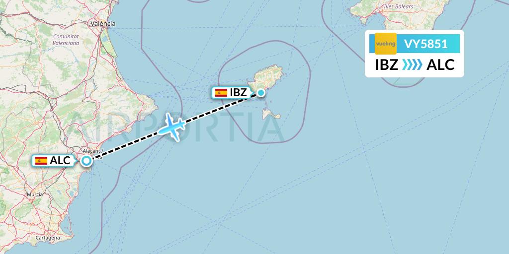 VY5851 Vueling Flight Map: Ibiza to Alicante