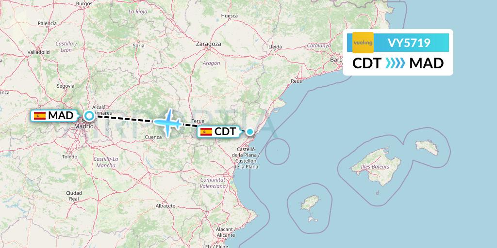 VY5719 Vueling Flight Map: Castellon de la Plana to Madrid