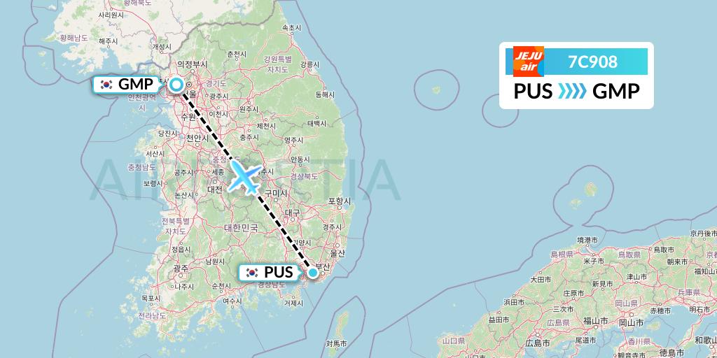 7C908 Jeju Air Flight Map: Busan to Seoul
