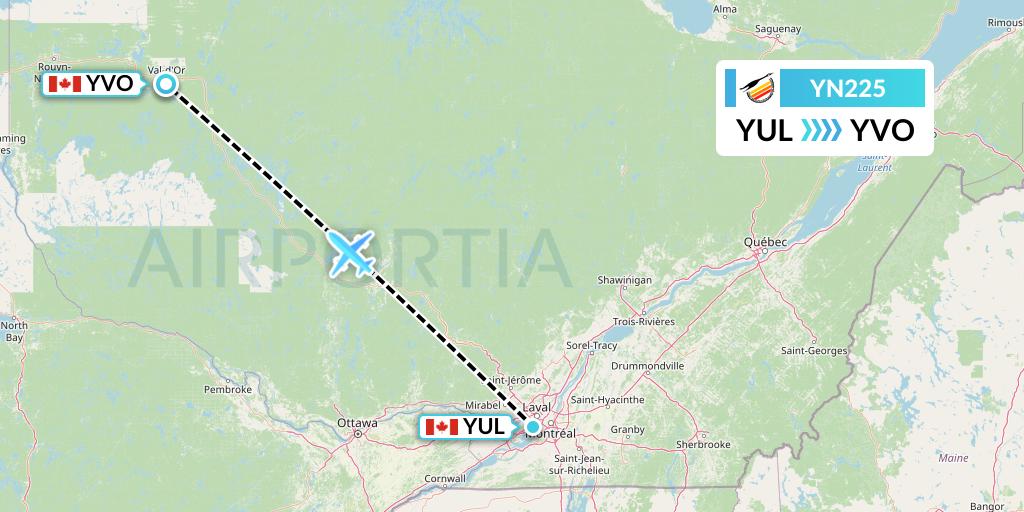 YN225 Air Creebec Flight Map: Montreal to Val-d'Or