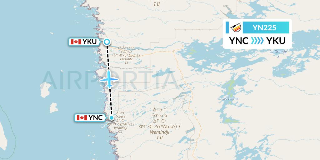 YN225 Air Creebec Flight Map: Wemindji to Chisasibi