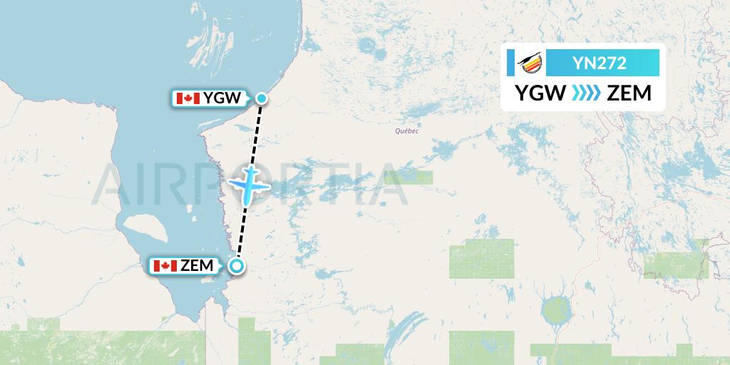 YN272 Air Creebec Flight Map: Kuujjuarapik to Eastmain River