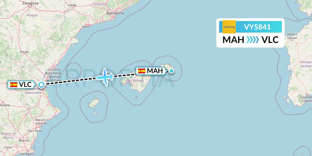 VY5841 Vueling Flight Map: Mahon to Valencia