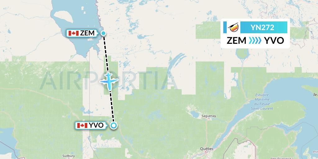YN272 Air Creebec Flight Map: Eastmain River to Val-d'Or