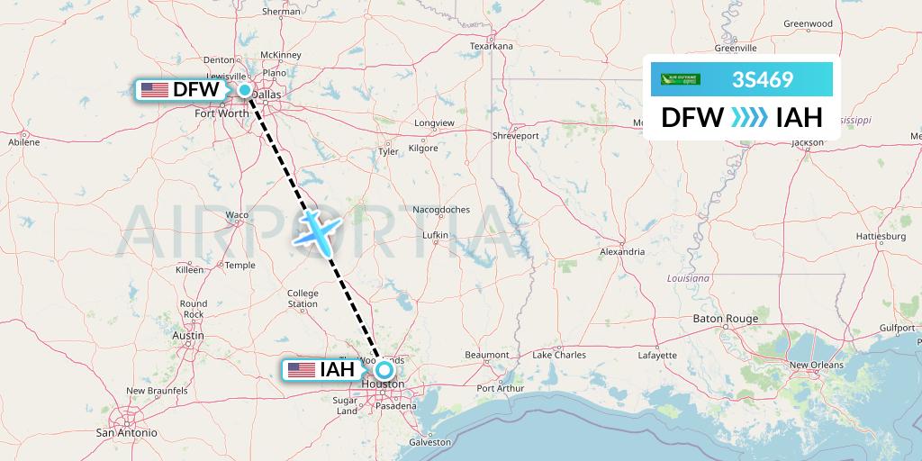 3S469 Air Antilles Express Flight Map: Dallas to Houston