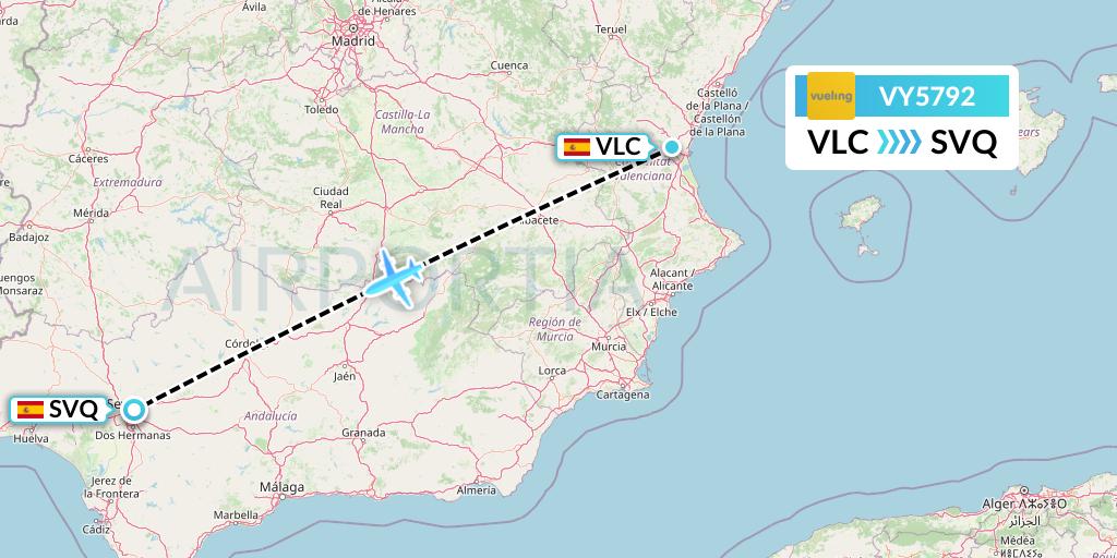 VY5792 Vueling Flight Map: Valencia to Seville