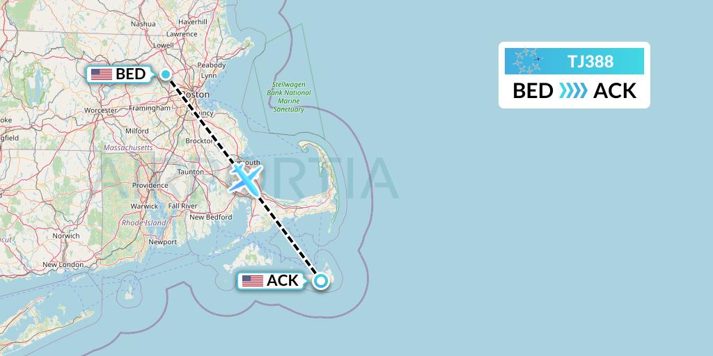 TJ388 Tradewind Aviation Flight Map: Bedford to Nantucket