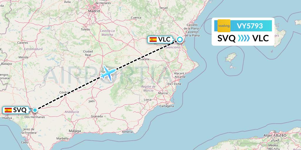 VY5793 Vueling Flight Map: Seville to Valencia