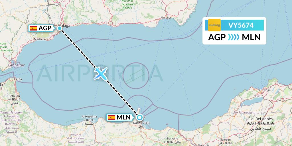 VY5674 Vueling Flight Map: Malaga to Melilla