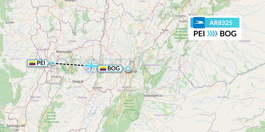 AR8325 Aerolineas Argentinas Flight Map: Pereira to Bogota