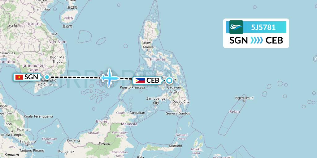 5J5781 CEBU Pacific Air Flight Map: Ho Chi Minh City to Cebu